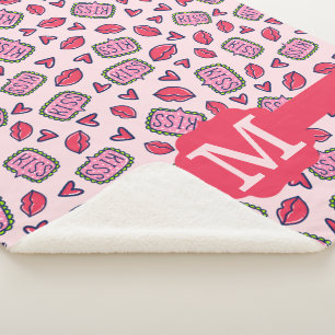 Couverture Sherpa Cute Lips Kisses & Heart Doodles Motif Monogramme