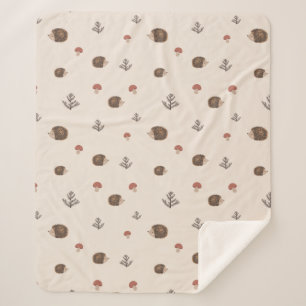 Couverture Sherpa Cute Motif forestier de Hérisson et Champignons