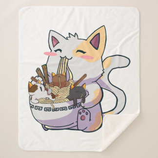 Couverture Sherpa Cute Neko Chat avec nouilles Ramen Bowl Anime Japo
