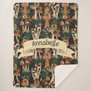 Couverture Sherpa Cute Noir Cottage Core Floral Motif