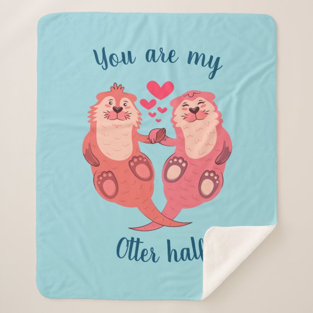 Couverture Sherpa Cute Otters Valentines Day Couple Personnalisé (Devant)