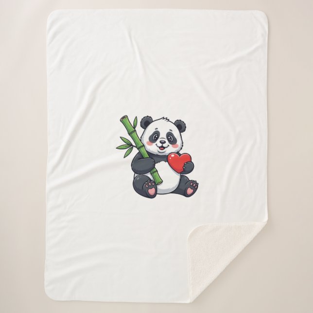 Couverture Sherpa Cute Panda with Bamboo Cozy Nature Illustration Bl (Devant)