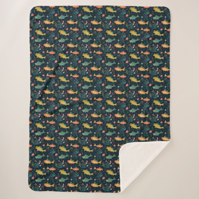 Couverture Sherpa Cute poisson d'or sous-marin Koi Motif Plante aqua (Devant)
