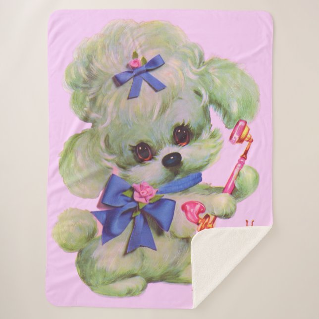 Couverture Sherpa cute poodle with pink telephone (Devant)