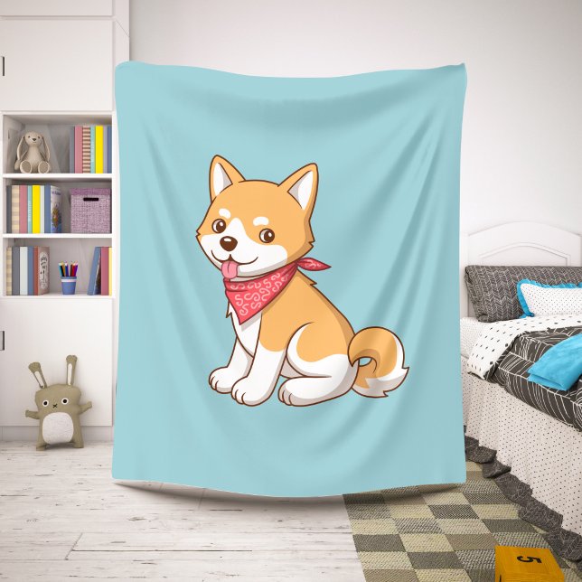 Couverture Sherpa Cute Puppy Dog Shiba Inu on Blue (Créateur téléchargé)