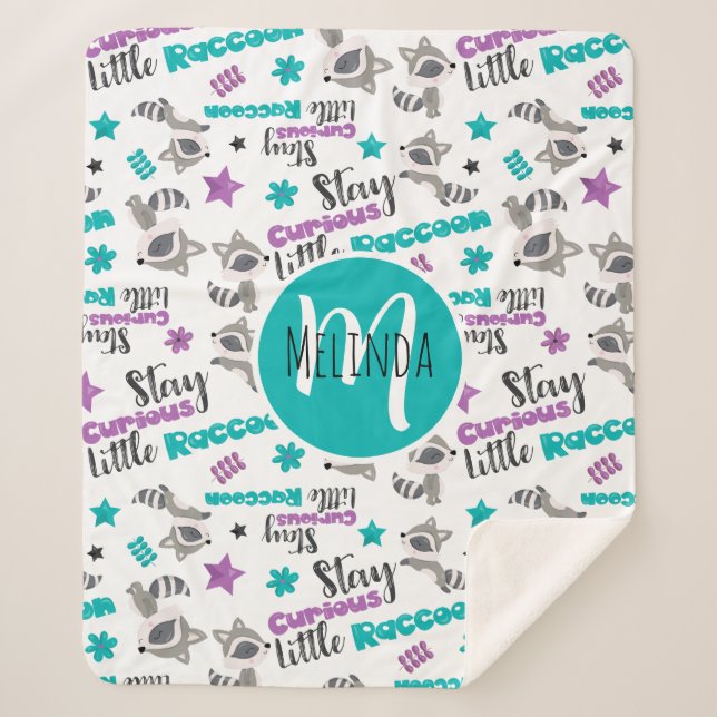 Couverture Sherpa Cute Raccoon Motif (Devant)