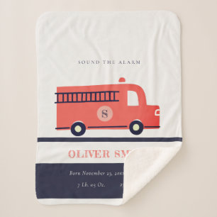 Couverture Sherpa Cute Red Navy Fire Truck Monogramme État de naiss