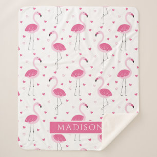 Couverture Sherpa Cute rose fille Flamant rose amour coeur personnal