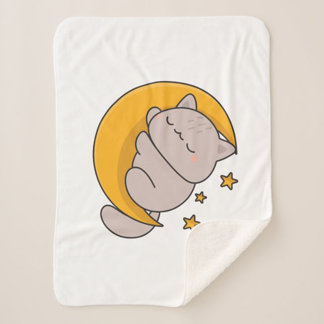 Couverture Sherpa Cute Sleeping Cat on Crescent Moon (Devant)