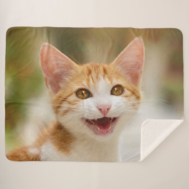 Couverture Sherpa Cute Smiling Kitten Face Funny Cat Meow (Devant (Horizontal))