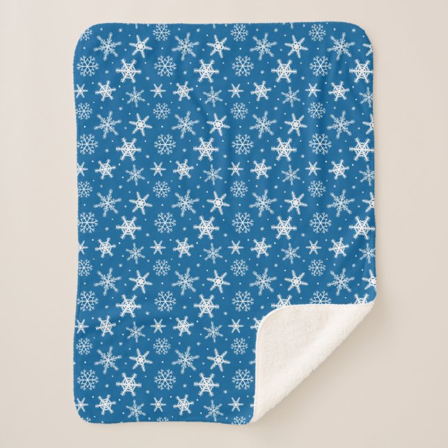 Couverture Sherpa Cute snowflakes with dots blanket blue (Devant)