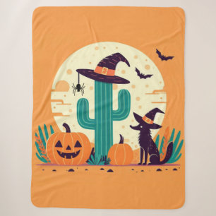 Couverture Sherpa Cute, sud-ouest du désert d'Halloween/cactus
