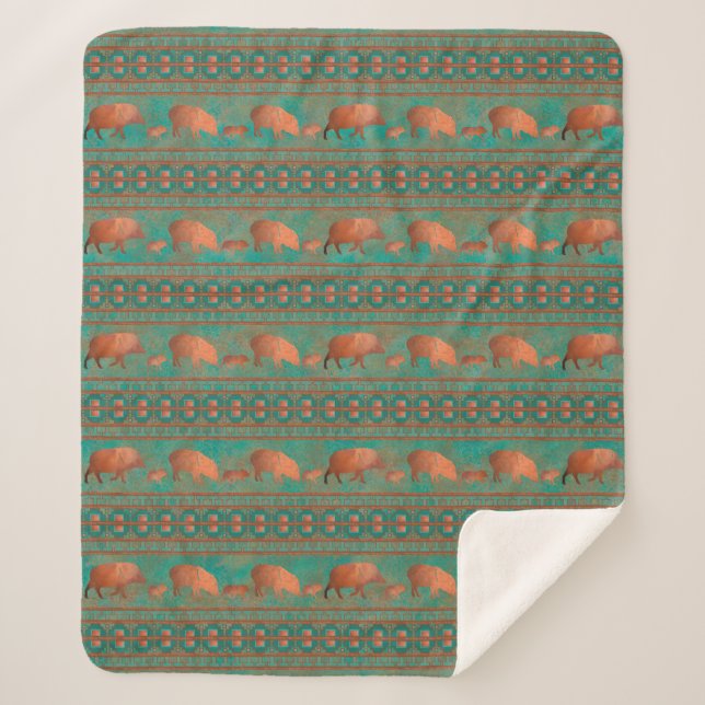 Couverture Sherpa Cute sud-ouest Javelina Famille Cuivre Turquoise M (Devant)
