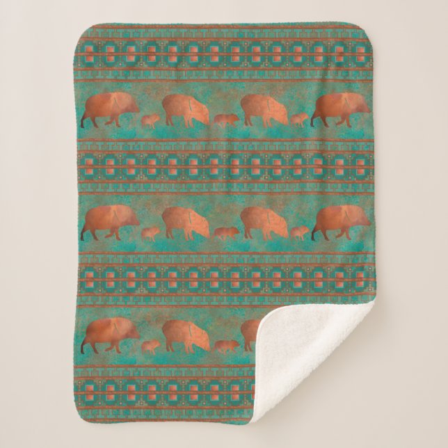 Couverture Sherpa Cute sud-ouest Javelina Famille Cuivre Turquoise P (Devant)