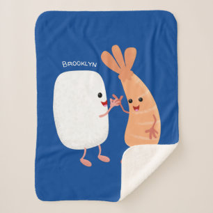 Couverture Sherpa Cute sushi riz crevettes amis dessin animé