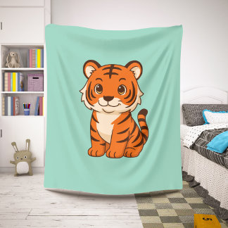Couverture Sherpa Cute Tiger Cub on Green