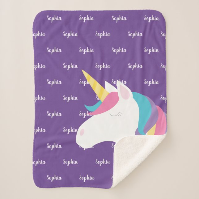 Couverture Sherpa Cute Unicorn Personnalisée Purple Girl (Devant)