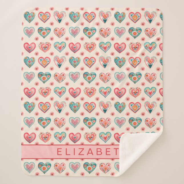 Couverture Sherpa Cute Watercolor Valentine Heart Pattern (Devant)