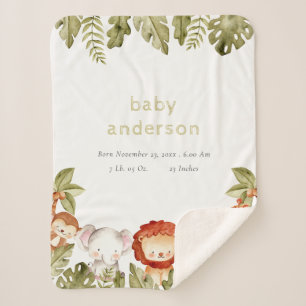 Couverture Sherpa Cute Wild Tropical Safari Animaux Baby Birth Stats