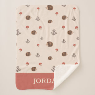 Couverture Sherpa Cute Woodland Hérisson et Motif de champignons