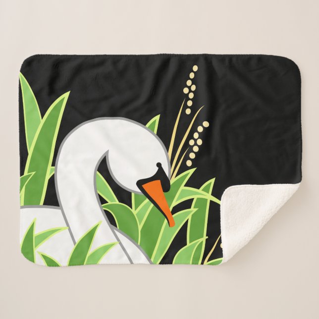Couverture Sherpa Cygne muet sur noir (Devant (Horizontal))