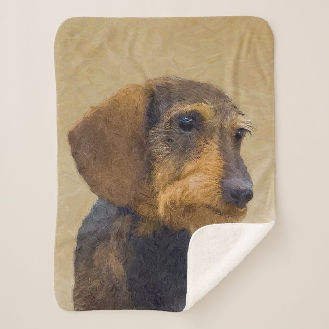 Couverture Sherpa Dachshund (À poils durs) Peinture Chien Art origin (Devant)