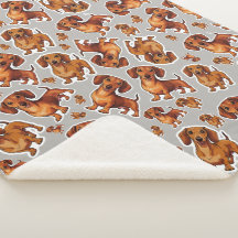 Dachshund Chien Motif Sherpa Blanket