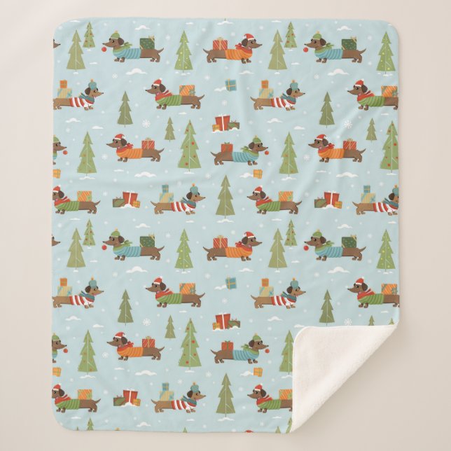 Couverture Sherpa Dachshunds festifs dans le Motif de neige (Devant)