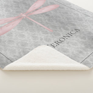 Couverture Sherpa Damas de libellule rose