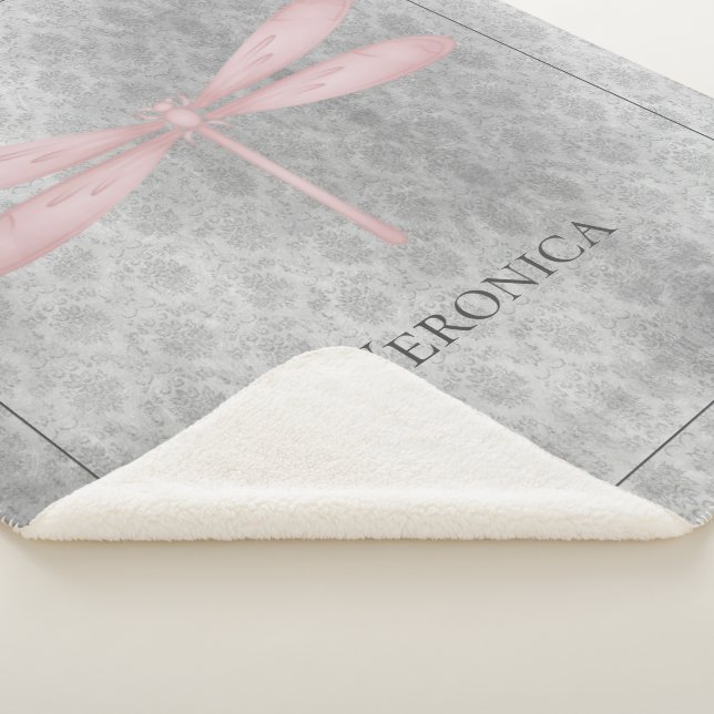 Couverture Sherpa Damas de libellule rose (3/4)