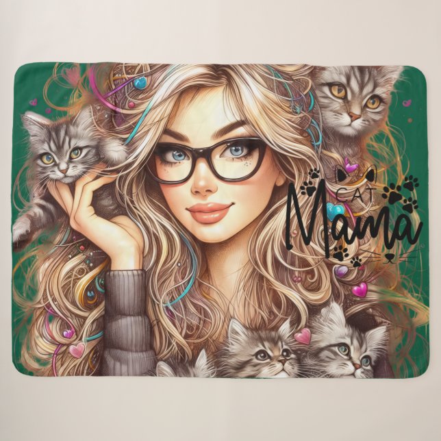 Couverture Sherpa Dame aux chats folle  (Devant (Horizontal))