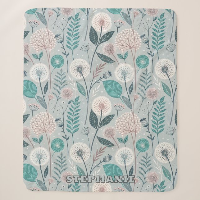 Couverture Sherpa Dandelion Whimsical & Floral Folk Art Seamless (2) (Devant)