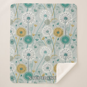 Couverture Sherpa Dandelion Whimsical - Jaune, Blanc & Turquoise