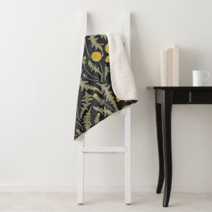Couverture Sherpa Dandelions, vert, jaune et noir