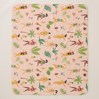 Couverture Sherpa Danseuses, motif feuille de palmier.