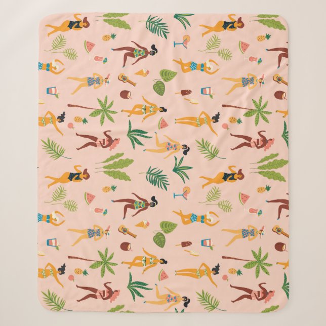 Couverture Sherpa Danseuses, motif feuille de palmier. (Devant)