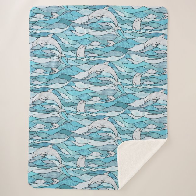 Couverture Sherpa Dauphins de verre tendu de l'océan bleu (Devant)