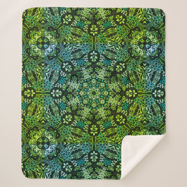 Couverture Sherpa De Beaux Verts Et Blues Mandala (Devant)