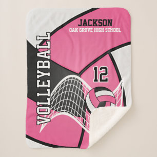 Couverture Sherpa 🏐 de volley-ball en noir, rose et blanc