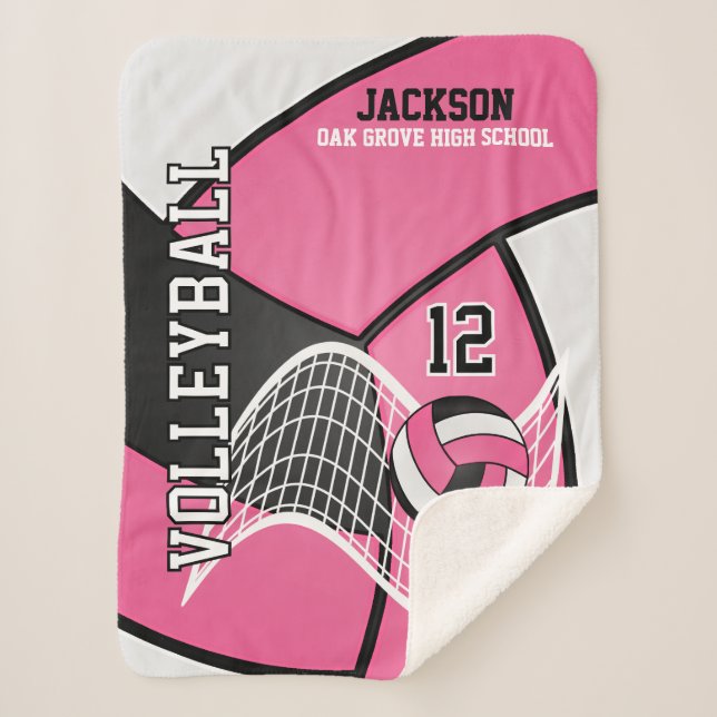 Couverture Sherpa 🏐 de volley-ball en noir, rose et blanc (Devant)