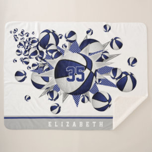 Couverture Sherpa décor bleu blanc sports basket volley