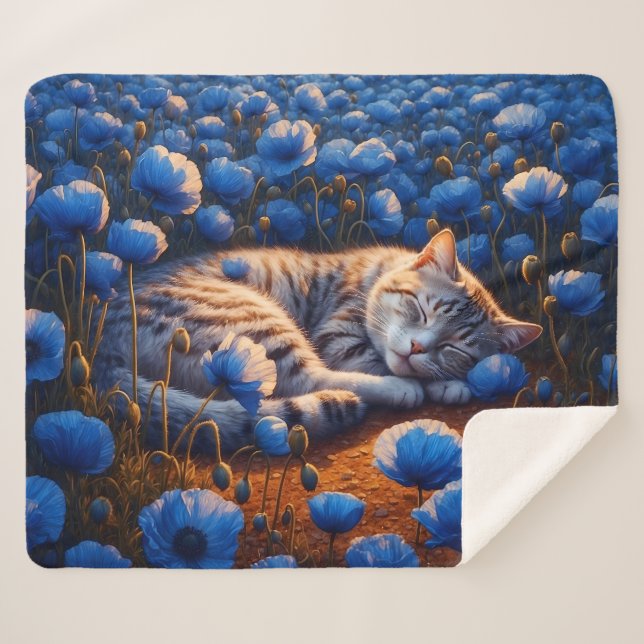 Couverture Sherpa Décor chatte rêve fleurs de champ animal belle (Devant (Horizontal))
