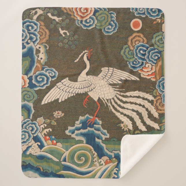 Couverture Sherpa Décor d'antiquité chinois d'oiseaux (Devant)
