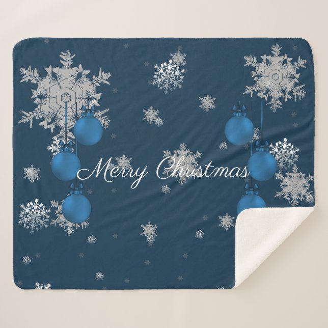 Couverture Sherpa Décor de Noël bleu Sherpa Blanket (Devant (Horizontal))