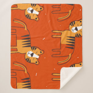 Couverture Sherpa Décor Tigre Coloré Dessiné À La Main