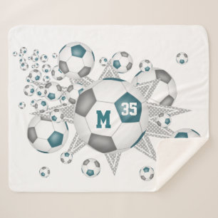 Couverture Sherpa décoration turquoise de sports gris ballon de foot