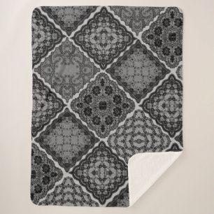 Couverture Sherpa Découpe en dentelle gothique noire et grise Faux