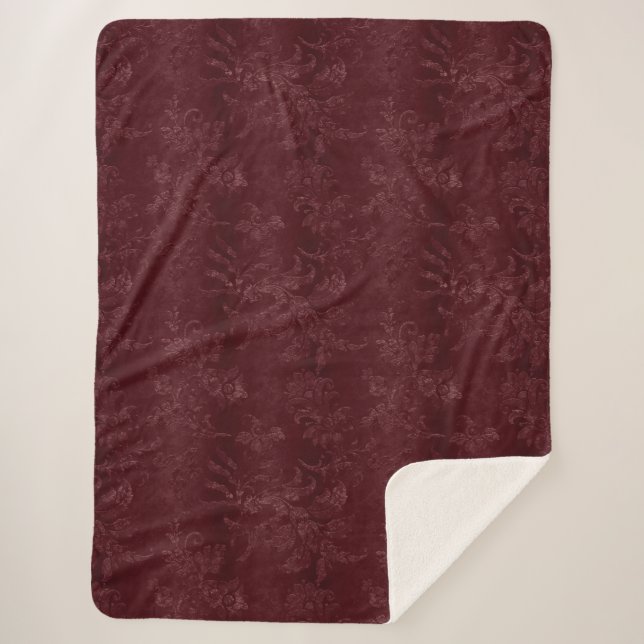 Couverture Sherpa Deep Red Burgundy Floral Christmas (Devant)
