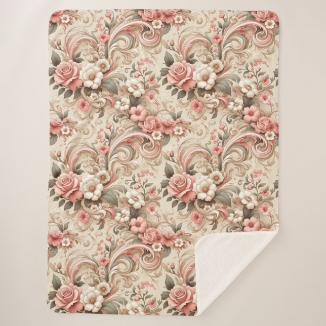 Couverture Sherpa Défilement de jardin Rose vintage (Devant)