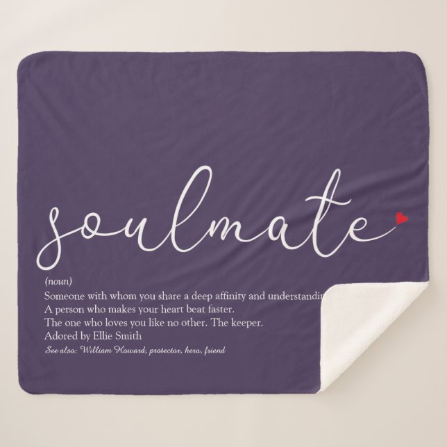 Couverture Sherpa Définition d'âme sœur Script Amour Cœur Violet (Devant (Horizontal))